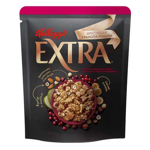 Гранола-мюсли Kelloggs extra хрустящая с орехами, фруктами и ягодами 300 г в Народная Семья