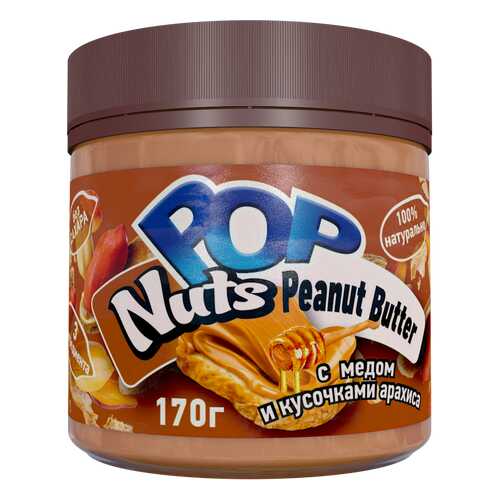 Арахисовая паста POP Nuts Peanut Butter с медом и кусочками арахиса, 170г в Народная Семья