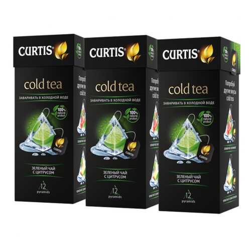 Чай Curtis Cold Tea, зелёный с цитрусом, 12 пирамидок х 3 упаковки в Народная Семья