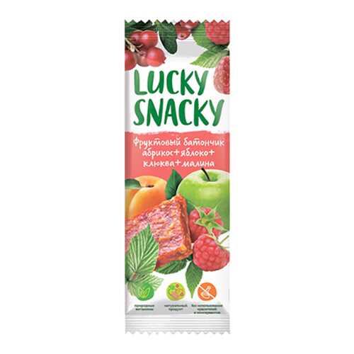 Батончик Lucky Snacky фруктовый с абрикосом яблоком клюквой и малиной в Народная Семья