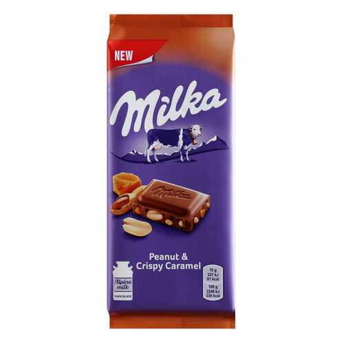 Шоколад Milka Молочный с арахисом и кусочками хрустящей карамели 90г в Народная Семья